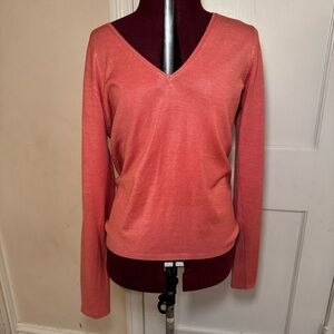 Banana Republic Sweater Womens Size M Pink Silk Blend V-neck Preppy Casual